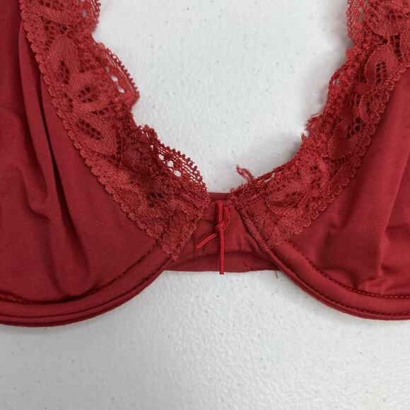Aerie Happy Size 32A Bra Very Sexy Lined Demi Push Up Underwire Red Lace Plunge - Picture 3 of 15